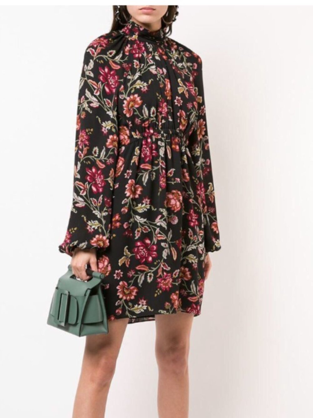 A.L.C. Nadia Dress Silk Floral Print Long Sleeve High Neck Black Size 8